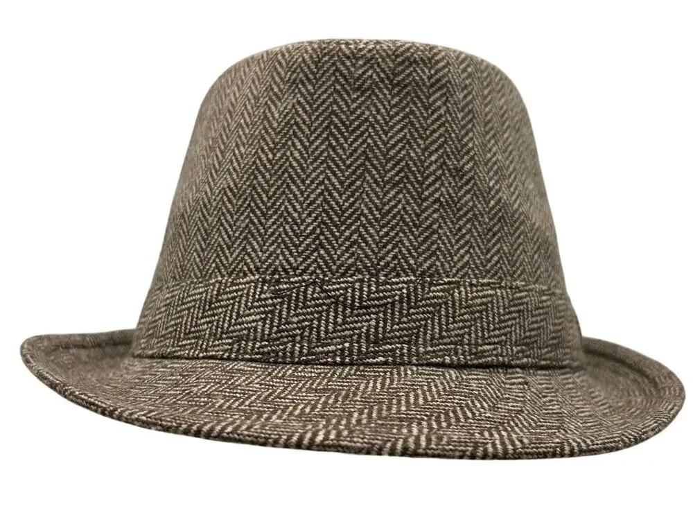 Isaac Shalom Vintage 90s Herringbone Fedora Hat Unisex One Size 23